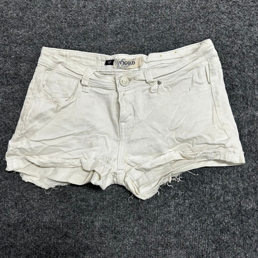 Vigold Denim Shorts Womens Size 28 White Cut Off Raw Hem Low Rise Stretch Casual